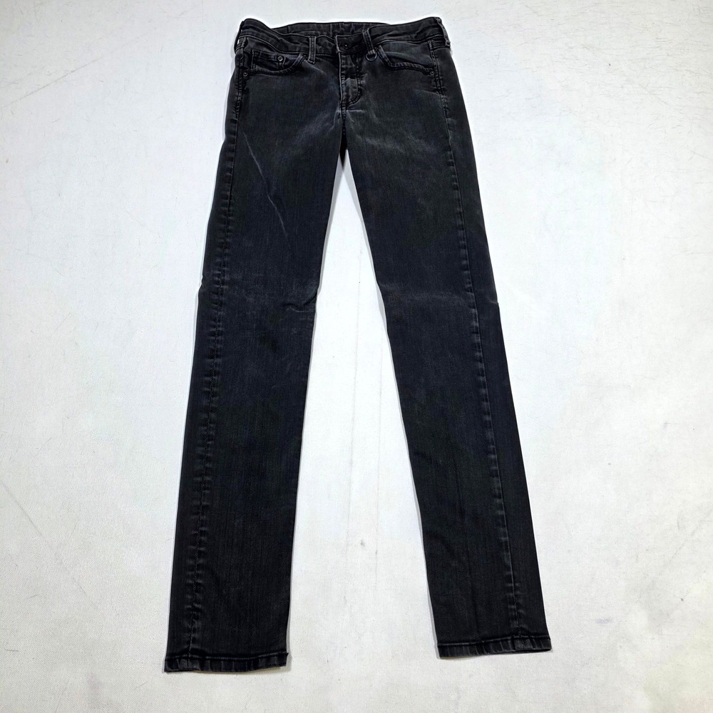 H&M &Denim Jeans Womens 26/30 Black Super Skinny Low Waist Faded Casual Edgy